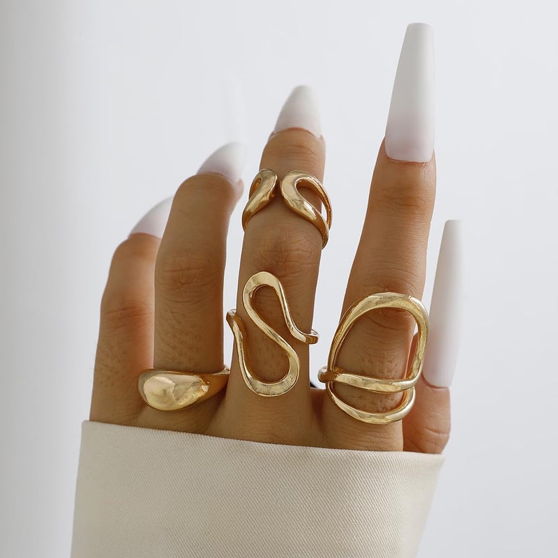 ANGLEQUEEN Chunky Silver Rings for Women Open Stacking Knuckle Ring Silver Adjustable Round Dome Rings Set Minimalist Irregular Statement Ring Women 2025 Fashion Jewelry - Image 4